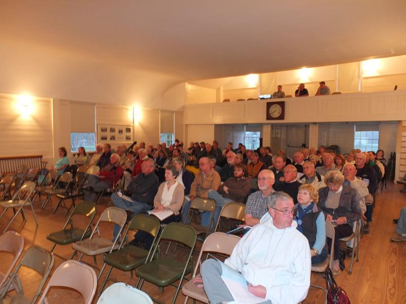 Boothbay voters gather at the Railway Village Town Hall on May 6. RYAN LEIGHTON/Boothbay Register