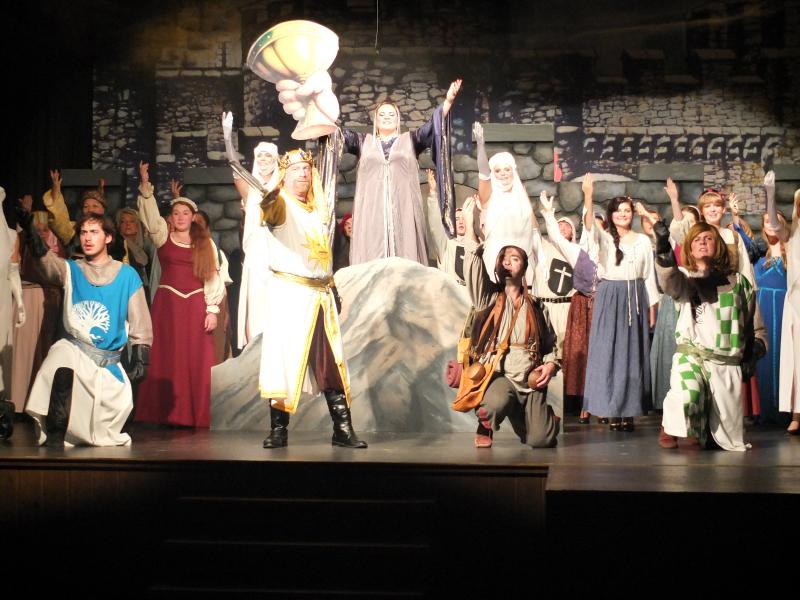 The Boothbay Playhouse company of “Spamalot” lose themselves in one of many stunning production numbers. LISA KRISTOFF/Boothbay Register