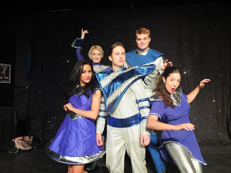 The Rocket Man cast at the Carousel Music Theater. From left, Maggie Wakim, Carissa McCurdy, Scott Mulligan (center), Grant Jacoby and Teresa Morrison. LISA KRISTOFF/Boothbay Register