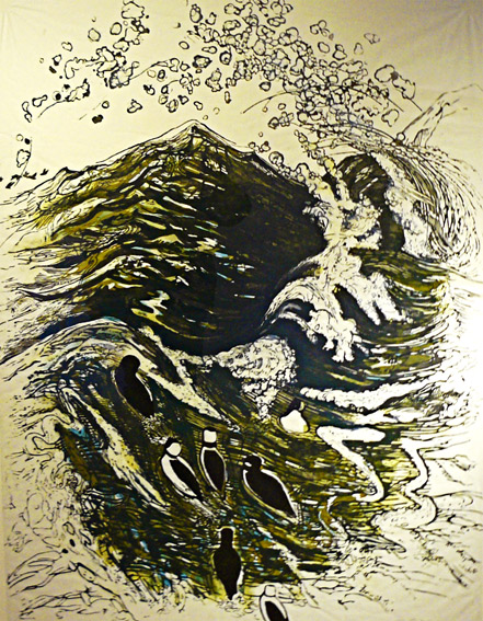 "The Tempest," 3 block woodcut with transparent washes on Okawara paper, by R. Keith Rendall.