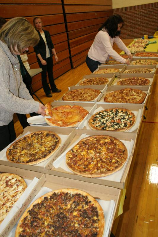 Pizzas, donated by area merchants, were a big hit with the student athletes at the sports awards. KEVIN BURNHAM/Boothbay Register Pizzas, donated by area merchants, were a big hit with the student athletes at the sports awards. KEVIN BURNHAM/Boothbay Register