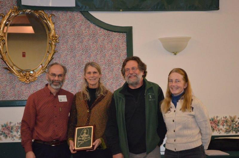 Harold Burnett, Tracy Moskovitz, Barry Brusila and Bambi Jones accept the outstanding tree farm award January 8 in Augusta. The Jefferson-based nature center won’t rest on its laurels for long; 2014 already has a year’s worth of forestry classes planned for the months ahead. Courtesy of Hidden Valley Nature Center maine hidden valley