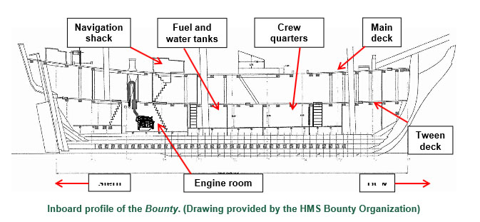 Inboard profile of the Bounty. (Drawing provided by the HMS Bounty Organization