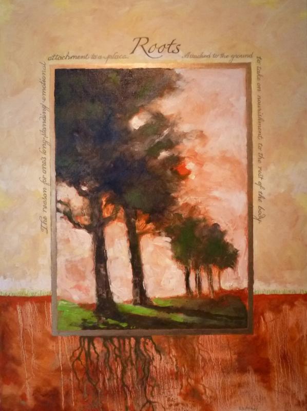 "Roots" a 40 by 30-inch oil by Robert B. McKay on display at Damariscotta River Grill in Damariscotta till mid-March.