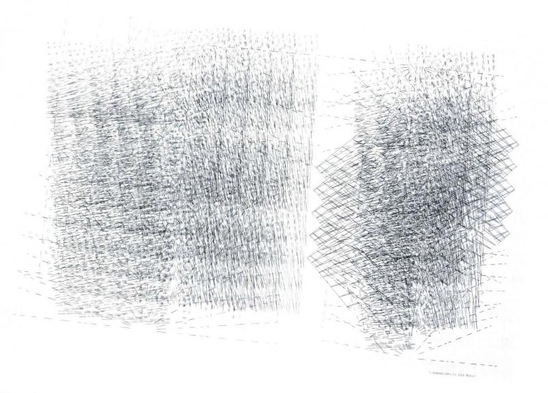 Graphite on mylar, Drawing 100, 24 by 36 inches, by Terry Seaman. Terry Seaman