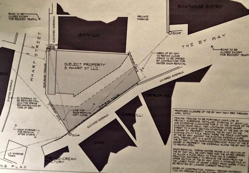 The proposed plan by 8 Wharf Street and Knickerbocker Group for closing a section of the Byway in Boothbay Harbor from November 1 through April 30.