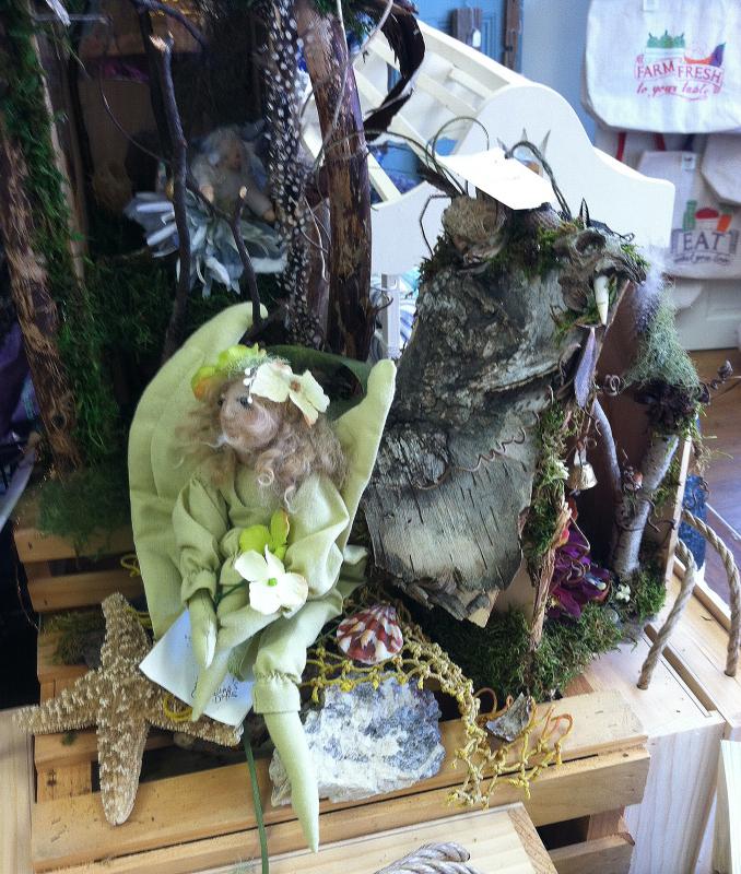 FAIRIES and their houses are made by Christine Rugullies, who also sells her wool knit items at Tidepools. SUZI THAYER/Boothbay Register