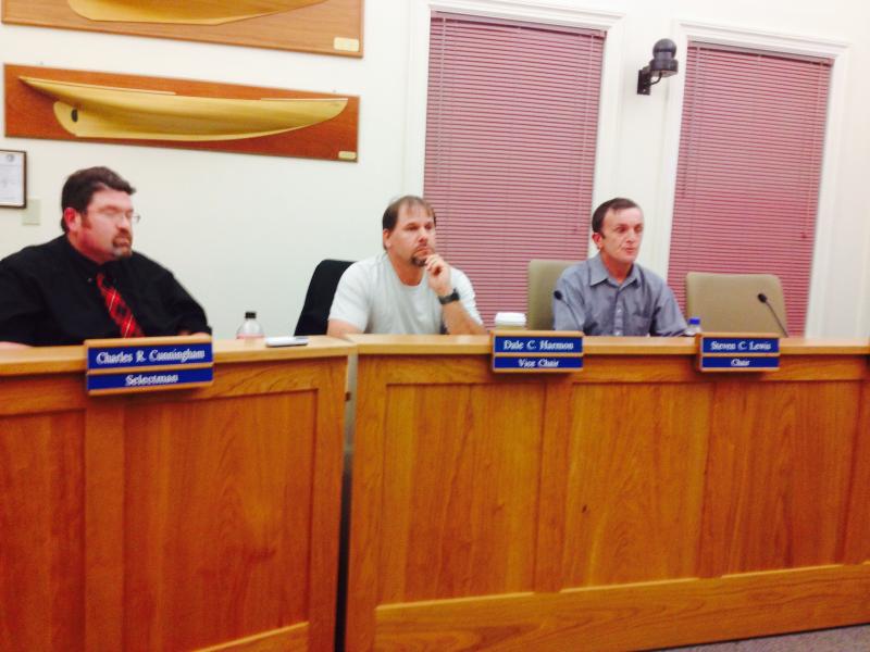 BOOTHBAY SELECTMEN, from left, Chuck Cunningham, Dale Harmon and Steven Lewis discussed the prospects of purchasing the post office building during their Sept. 23 meeting. The building’s owner informed municipal officials last week about his intention to sell the property. The town has a right of first refusal. BILL PEARSON/Boothbay Register