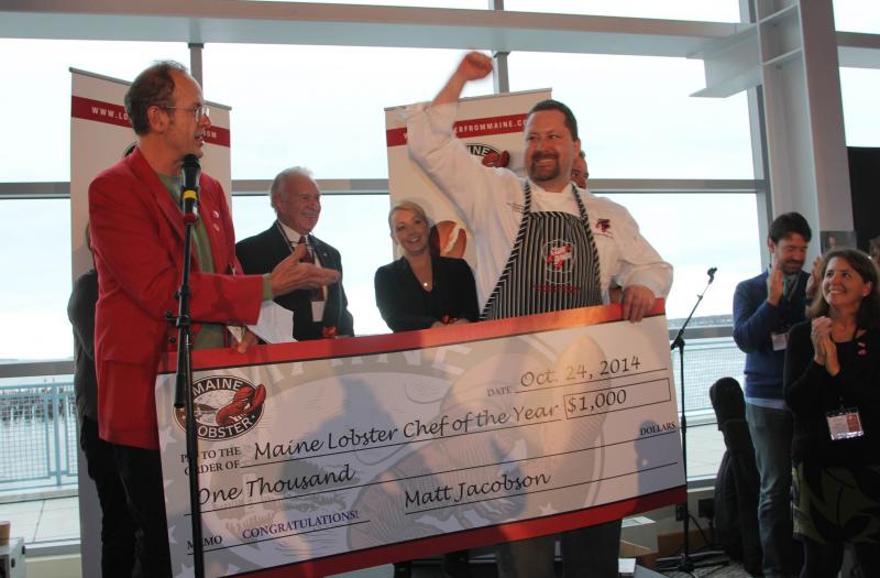 Chef Steve Richards, right, from The World Is Mine Oyster in Boothbay Harbor, was voted Lobster Chef of the Year at the annual Harvest on the Harbor in Portland on Oct. 24. Pictured with him is Kerry Altiero, chef and owner of Cafe Miranda in Rockland. Courtesy of Jonne Trees