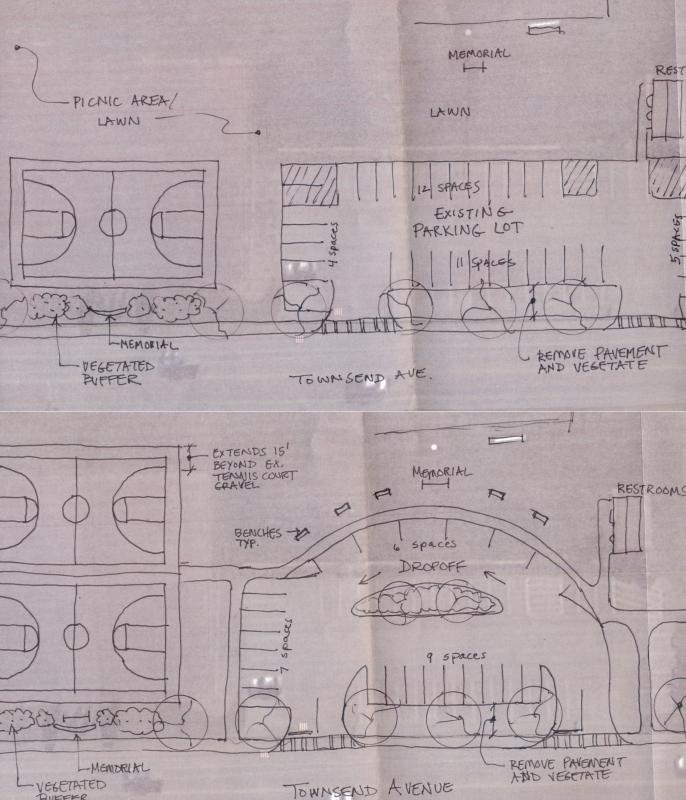 Both of the designs Danielle Betts presented to the selectmen. The selectmen asked for a redesign incorporating elements of each.