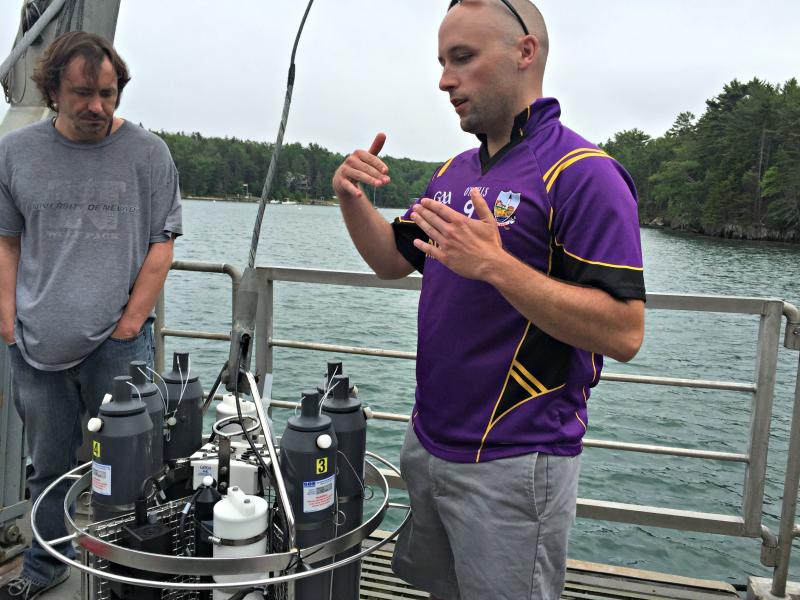 Julek Chawarski explains some of the equipment used to collect samples on the Gulf Challenger. KATRINA CLARK/Boothbay Register