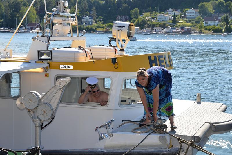 Norwegian fisherwoman Helene Kristoffersen and her father Harald aboard their fishing boat in Oslo. The pair began trapping shrimp in 2014 with little success. Courtesy Helene Kristoffersen