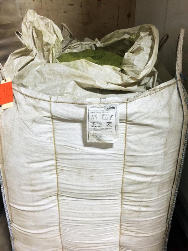 The dried kelp meal is blown into 2,500 hundred pound “bulk bags. SUZI THAYER/Boothbay Register