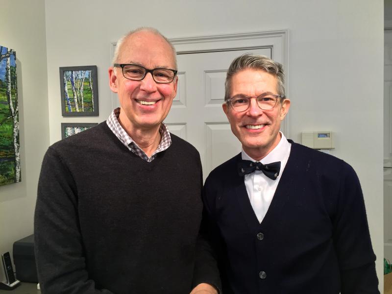 Brad Sevaldson, left, and Greg Uthoff were pleased with the crowd at the opening of their new shop, Birch, in Wiscasset on April 1. SUZI THAYER/Boothbay Register