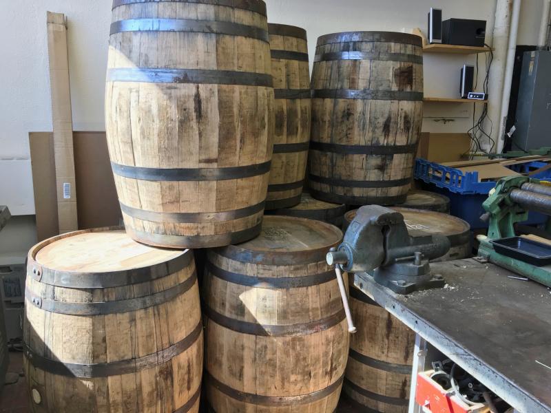 The barrels for the chairs donated by the Allagash Brewing Company. Courtesy of Kris Folsom/CMBG