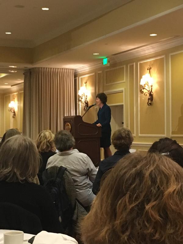 Sen. Susan Collins speaks to the Oct. 13, 2017 breakfast gathering of the Penobscot Bay Regional Chamber of Commerce. (Photo by Jenna Lookner)