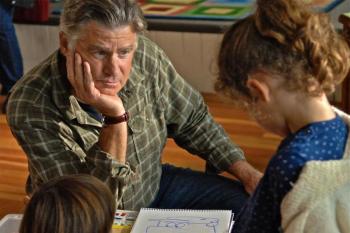 Actor Treat Williams in a scene from "Catatonk Blues," shot in the schoolhouse on Monhegan last fall. Courtesy of Bob Mrazek