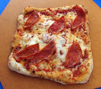 A PEPPERONI PIZZA fresh and bubbling from the oven at CRUST. SUZI THAYER/Boothbay Register