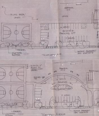 Both of the designs Danielle Betts presented to the selectmen. The selectmen asked for a redesign incorporating elements of each.