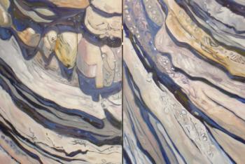 “Periwinkle Ledge,” a 36 by 56-inch diptych in oil by John M. T. Seitzer, is one of the featured works this month at Studio 53. Seitzer shares the spotlight with Alan Braley at the Boothbay Harbor gallery. Courtesy of Lynne Seitzer John M.T. Seitzer