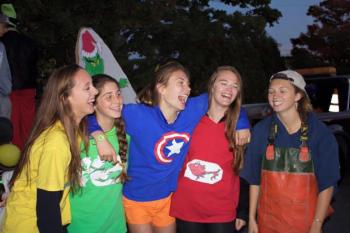 Hannah Morley, right, shares a joke with some friends. From left: Nicole Clarke, Kate Friant, Faith Blethen and Alexis Welch. Courtesy of Sarah Morley