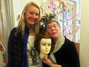 Among the well-wishers who came to the library to bid adieu to Mary Pinkham, right, on April 1, was Susan Mitchell, who brought their mutual friend, Pam. SUZI THAYER/Boothbay Register