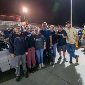 Keith Russell and team join together in Victory Lane following the 100-lap Enduro. Jasen Dickey Photography Keith Russell and team join together in Victory Lane following the 100-lap Enduro. Jasen Dickey Photography