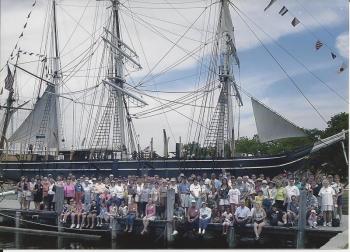The Sept. 7, 2006 reunion of the descendants of the first captain and crew of the ‘Charles W. Morgan.’ East Boothbay resident Sally Bullard, a direct descendant of Morgan, is in front to the right of center behind a woman in a white blouse. Courtesy of Sally Bullard