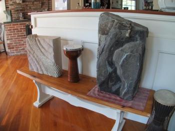 TWO SMALLER SCULPTURES sit inside the Royalls' home. SUZI THAYER/Boothbay Register