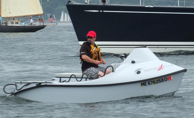 George Welton operations manager at Hodgdon Yachts' Defense Composites in Bath, operates a Greenough Advanced Rescue Craft (GARC) during Saturday's race. JOHN EDWARDS/Boothbay Register George Welton operations manager at Hodgdon Yachts' Defense Composites in Bath, operates a Greenough Advanced Rescue Craft (GARC) during Saturday's race. JOHN EDWARDS/Boothbay Register