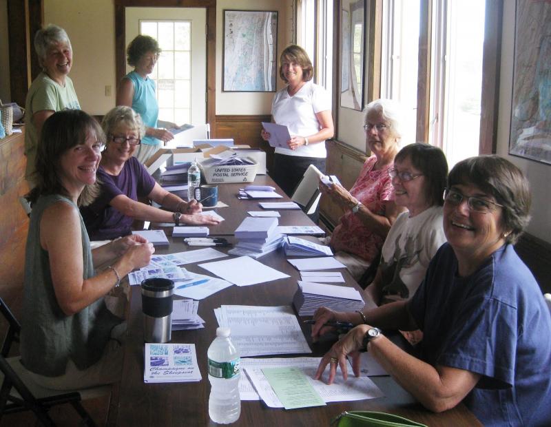 Sheepscot Valley Conservation Association staff and volunteers Kristin Pennock, Ann Springhorn, Honor Sage, Suki Flanagan, Carole Dunbar, Nancy Hartley, Callie Wronker and Beth Quivey prepare invitations to the Champagne on the Sheepscot fundraiser. Sheepscot Valley Conservation Association staff and volunteers Kristin Pennock, Ann Springhorn, Honor Sage, Suki Flanagan, Carole Dunbar, Nancy Hartley, Callie Wronker and Beth Quivey prepare invitations to the Champagne on the Sheepscot fundraiser.