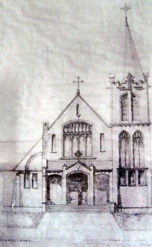 Our Lady Queen of Peace architect burned his files when he closed his Boston office in the 1950s. This portion of the blueprint for Our Lady Queen of Peace Catholic Church is a part of the archives at the church featured in the newly updated history on the All Saints Parish website. Courtesy of OLQP Archives Our Lady Queen of Peace architect burned his files when he closed his Boston office in the 1950s. This portion of the blueprint for Our Lady Queen of Peace Catholic Church is a part of the archives at the church featured in the newly updated history on the All Saints Parish website. Courtesy of OLQP Archives