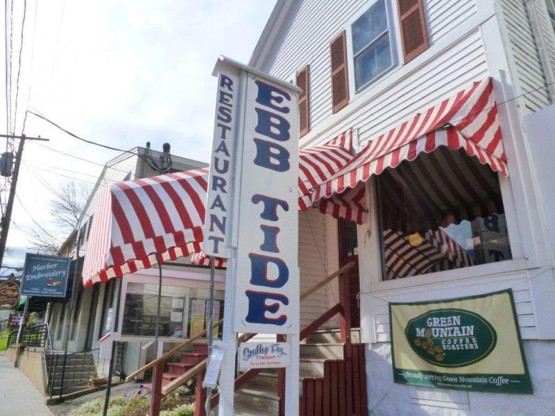 Ebb Tide Restaurant is at 43 Commercial St., across the street from Ed Brown's Wharfside Gallery. Below: Senior cook Tamara Peters, who has worked in the Ebb Tide kitchen for 33 years, and server Trish McGlauflin, who loves every dessert at Ebb Tide. KATRINA CLARK/Boothbay Register Ebb Tide Restaurant is at 43 Commercial St., across the street from Ed Brown's Wharfside Gallery. KATRINA CLARK/Boothbay Register
