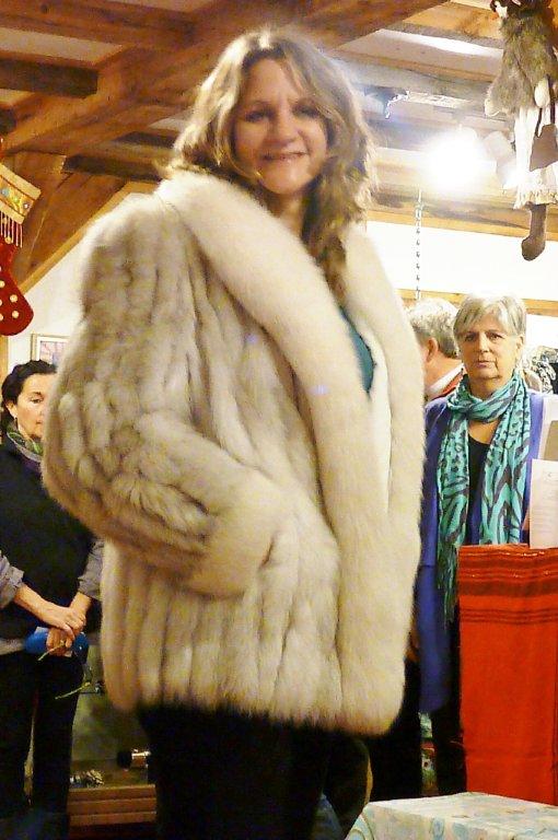 Mary Batakis shows off a fox fur coat retailing at $1,200, on sale at A Second Season for $500. KATRINA CLARK/Boothbay Register Mary Batakis shows off a fox fur coat retailing at $1,200, on sale at A Second Season for $500. KATRINA CLARK/Boothbay Register