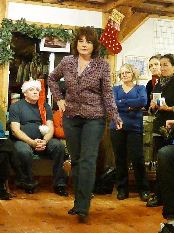 Lori Griffin sports Euro jeans selling for $16 and a purple jacket by FM Shape selling for $10.50. KATRINA CLARK/Boothbay Register Lori Griffin sports Euro jeans selling for $16 and a purple jacket by FM Shape selling for $10.50. KATRINA CLARK/Boothbay Register