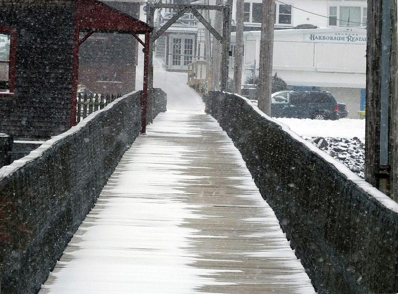 Footbridge during a winter storm Footbridge during a winter storm
