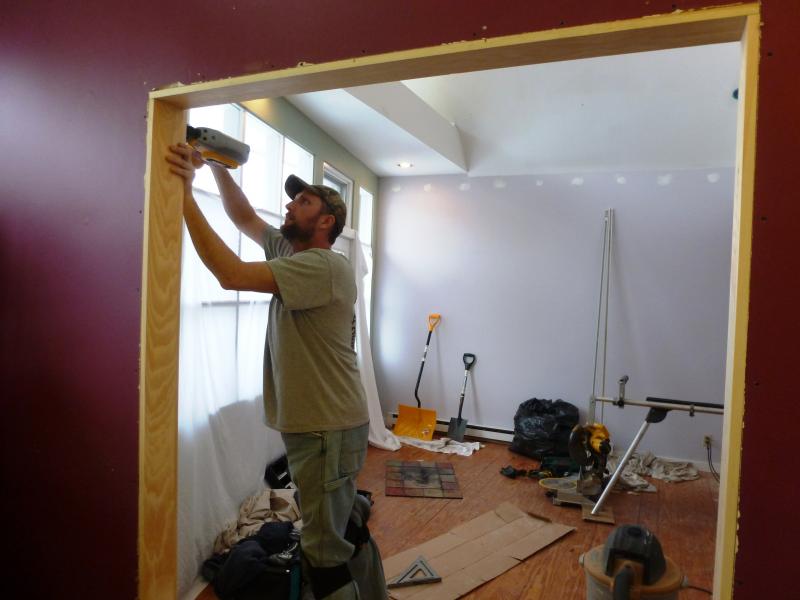 Toby Densmore from Campbell Woodworks works on the new archway connecting both sides of Eventide. KATRINA CLARK/Boothbay Register Toby Densmore from Campbell Woodworks works on the new archway connecting both sides of Eventide. KATRINA CLARK/Boothbay Register