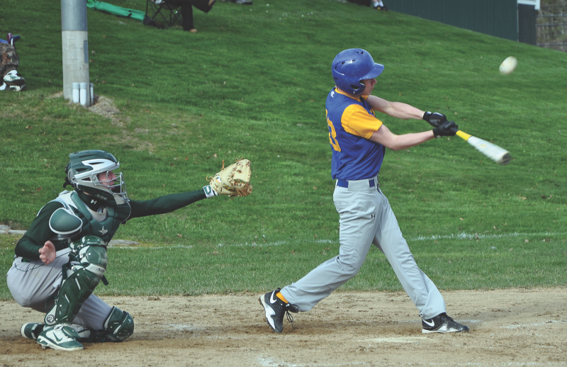Nick Kilgus connects with a pitch. BEN BULKELEY/Boothbay Register Nick Kilgus connects with a pitch. BEN BULKELEY/Boothbay Register