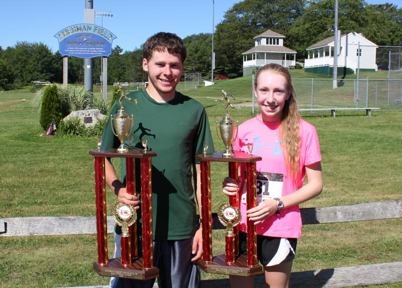 Boothbay Harbor’s Chase Brown and Lauren Perkowski, of Plainsville, CT, were the top male and female finishers. SUE MELLO/Boothbay Register Boothbay Harbor’s Chase Brown and Lauren Perkowski, of Plainsville, CT, were the top male and female finishers. SUE MELLO/Boothbay Register