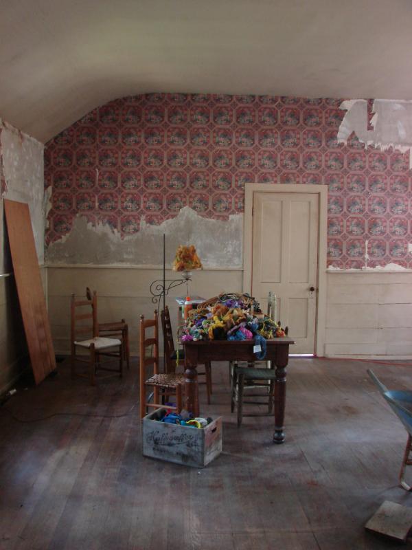 The wallpaper is not coming off easily inside the schoolhouse. Stephenson believes the wallpaper went up after the school closed. SUSAN JOHNS/Wiscasset Newspaper The wallpaper is not coming off easily inside the schoolhouse. Stephenson believes the wallpaper went up after the school closed. SUSAN JOHNS/Wiscasset Newspaper