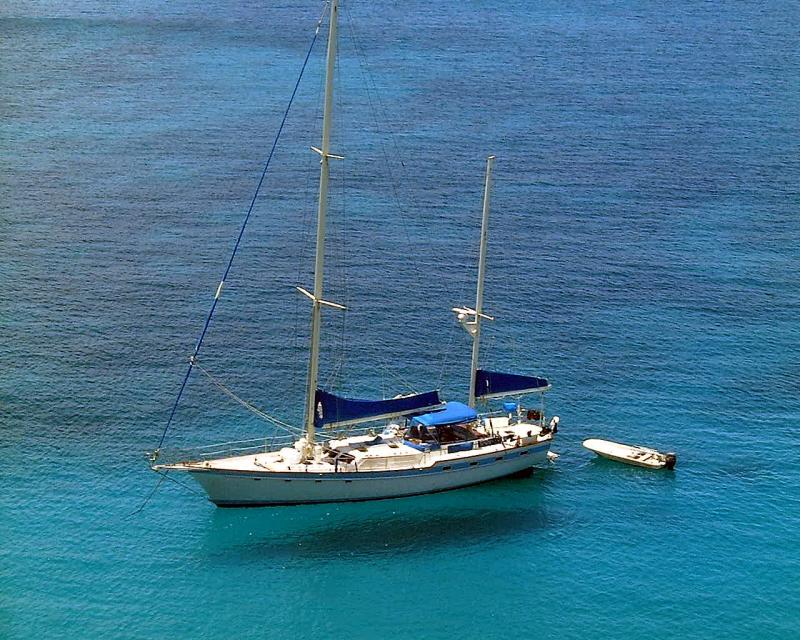 Sandcastle at anchor in the Virgin Islands. Sailing tip: “(Mayonnaise) doesn't need to be refrigerated,” Allen said, even in the heat of the Virgin Islands. “There's limited space for refrigeration in a boat's galley, and if anything doesn't need to be refrigerated, it isn't. What contaminates the mayonnaise is a knife or spoon that has touched other food before scooping out mayonnaise.” Courtesy of Rik Allen and Ann Gracie Sandcastle at anchor in the Virgin Islands. Sailing tip: “(Mayonnaise) doesn't need to be refrigerated,” Allen said, even in the heat of the Virgin Islands. “There's limited space for refrigeration in a boat's galley, and if anything doesn't need to be refrigerated, it isn't. What contaminates the mayonnaise is a knife or spoon that has touched other food before scooping out mayonnaise.”