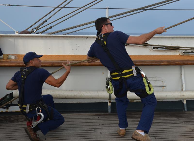 HS1 John Devine and Seaman Luis Escobosa, on a Sept. 10 wear. (Photo by Lynda Clancy)