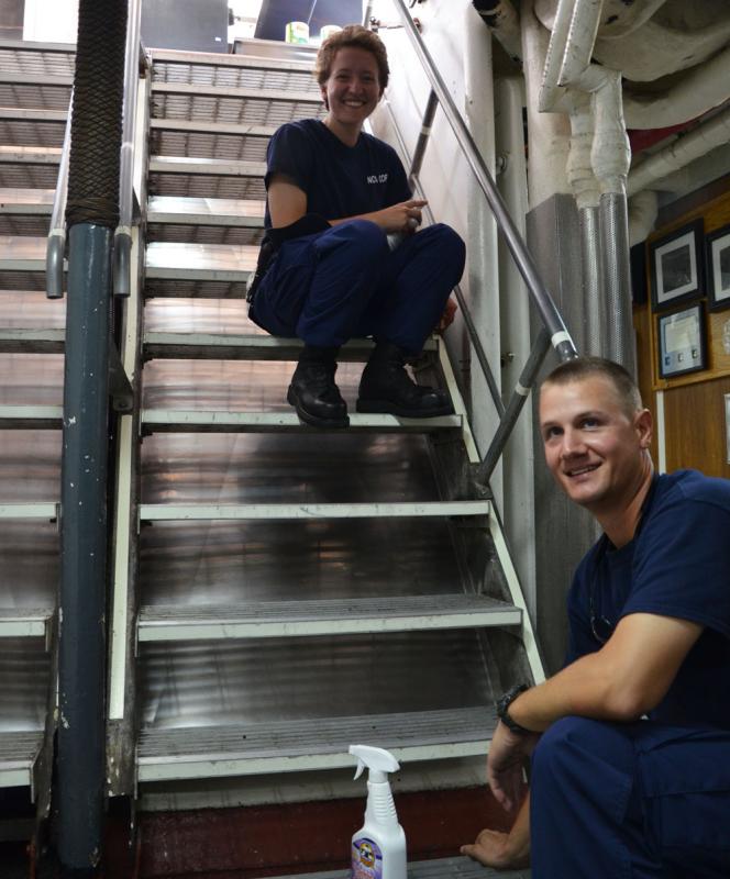 Everything gets washed and buffed daily, including the stairs. (Photo by Lynda Clancy)