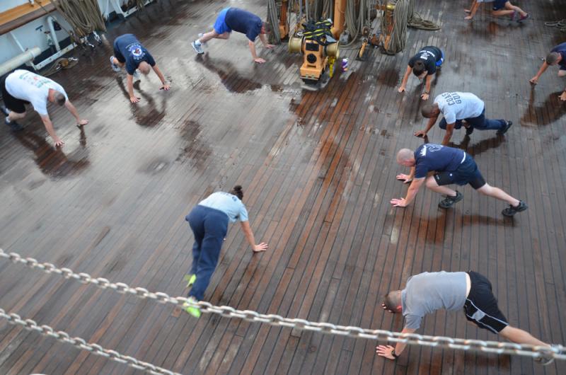Exercising on the “waist”, 7:30 a.m. (Photo by Lynda Clancy)