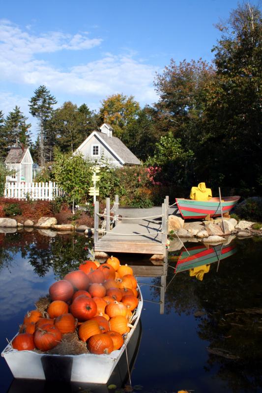 Scarecrows have now joined nearly seven tons of pumpkins to create an even-more-lavish harvest display at Coastal Maine Botanical Gardens. Courtesy of Barbara Freeman Scarecrows have now joined nearly seven tons of pumpkins to create an even-more-lavish harvest display at Coastal Maine Botanical Gardens. Courtesy of Barbara Freeman