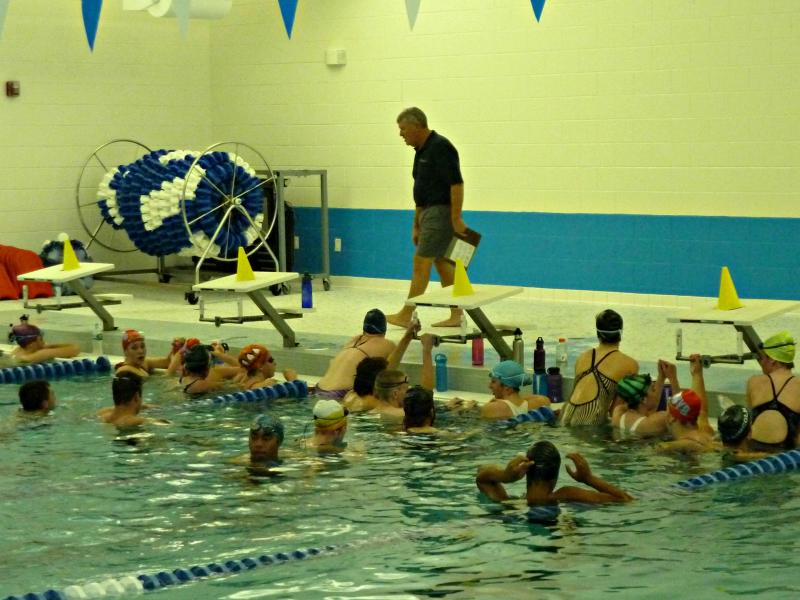 Coach Don Strout works with both the Boothbay Seahawks and the Wiscasset/Lincoln Academy students at the Boothbay Region Y. KATRINA CLARK/Boothbay Register
