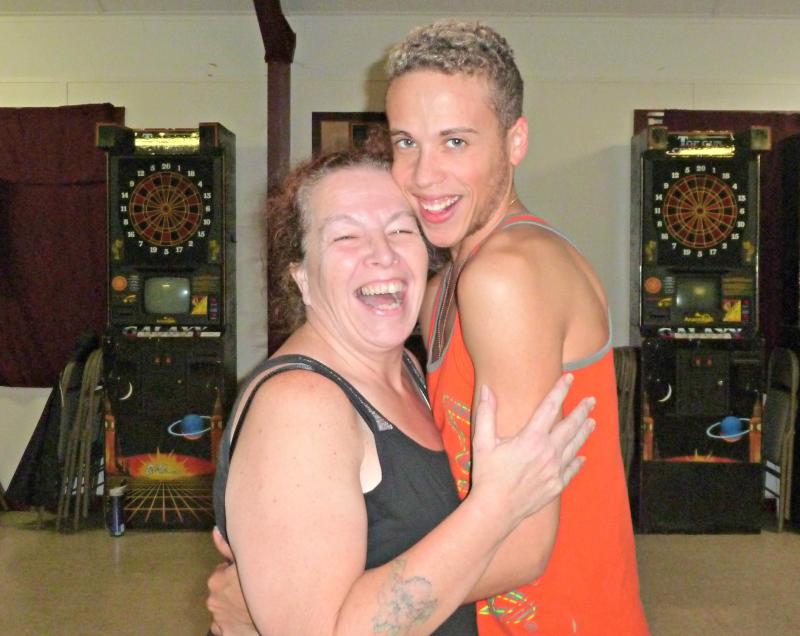 Shane Hatcher, right, is loved by his students, including Julie Coffin, left. “Zumba is the best,” Coffin said. “I go to class as often as I possibly can.” KATRINA CLARK/Boothbay Register