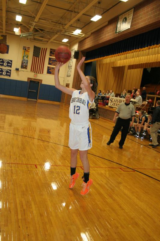Freshman Kate Friant puts up a jumper in the second quarter of Wednesday’s game against Dirigo. Friant scored five of Boothbay’s 12 points in the quarter. KEVIN BURNHAM/Boothbay Register Friant
