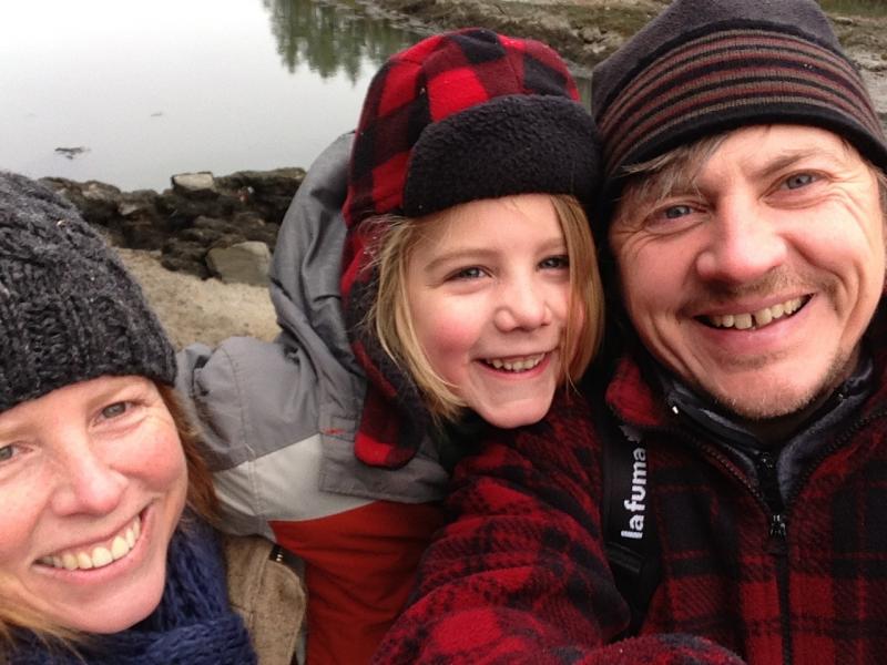 Julie Lamy, left, with her son, Jonas, and husband Ramunas Stepanauskas, in a “selfie” taken at Ovens Mouth Preserve. Courtesy of Julie Lamy