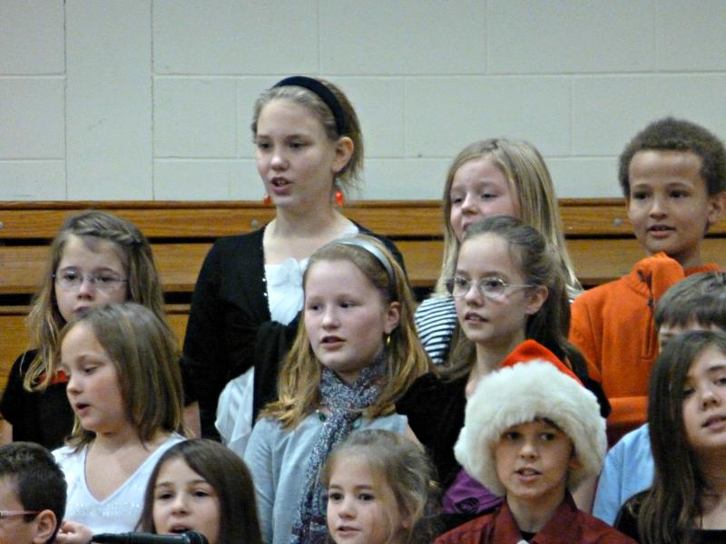 Fourth graders sing “My Two Front Teeth” at the holiday concert at BRES. KATRINA CLARK/Boothbay Register